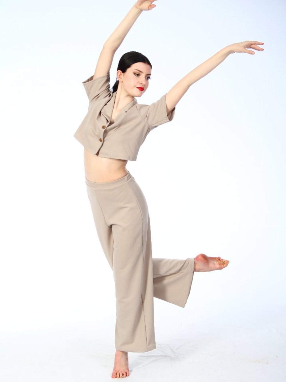 Weissman Taupe Cropped Top and Flare Dance Pants Costume Contemporary Y2K